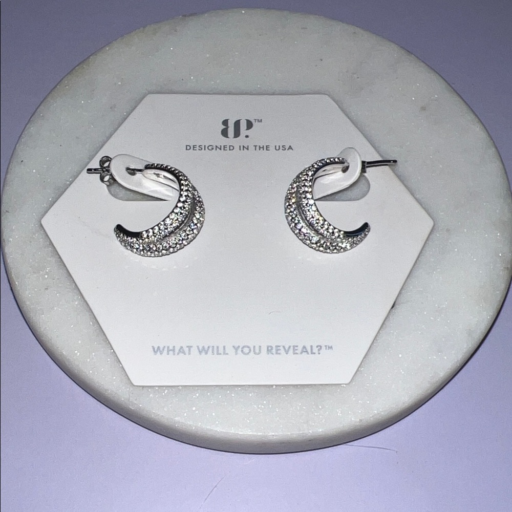 Bomb Party Rare Unicorn Dazzling Silver Crescent Earrings